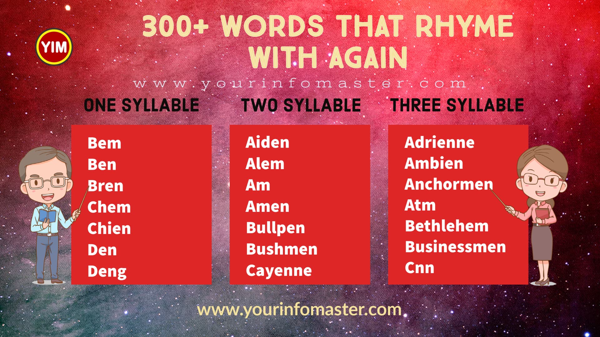 300 Useful Words That Rhyme With Again In English Your Info Master